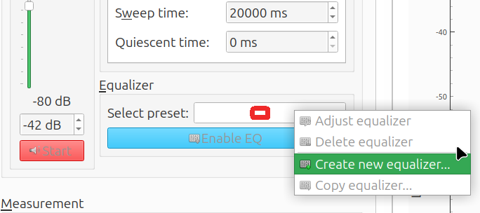 Right-clicking the preset box