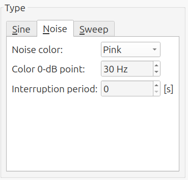 Settings for 'noise' signal generator type