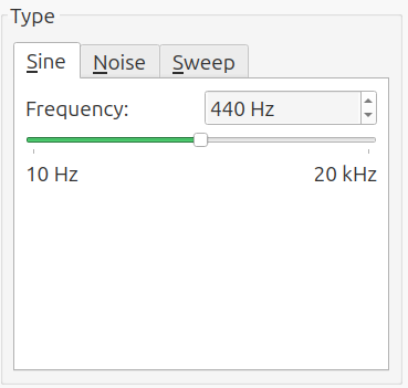 Settings for 'sine' signal generator type